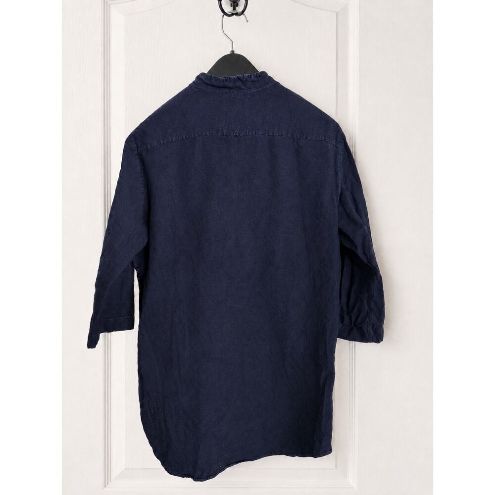 COS Navy Blue Cotton Tunic Shirt M Mandarin Collar Minimalist Scandi Lagenlook - Picture 3 of 10